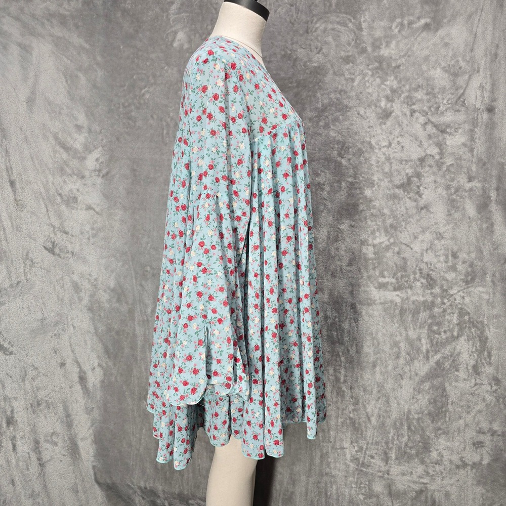 Boohoo Womens Blue Floral Pleated Smock Dress Bell‎ Sleeve NWT Sz 14 Cottagecore - Picture 5 of 14